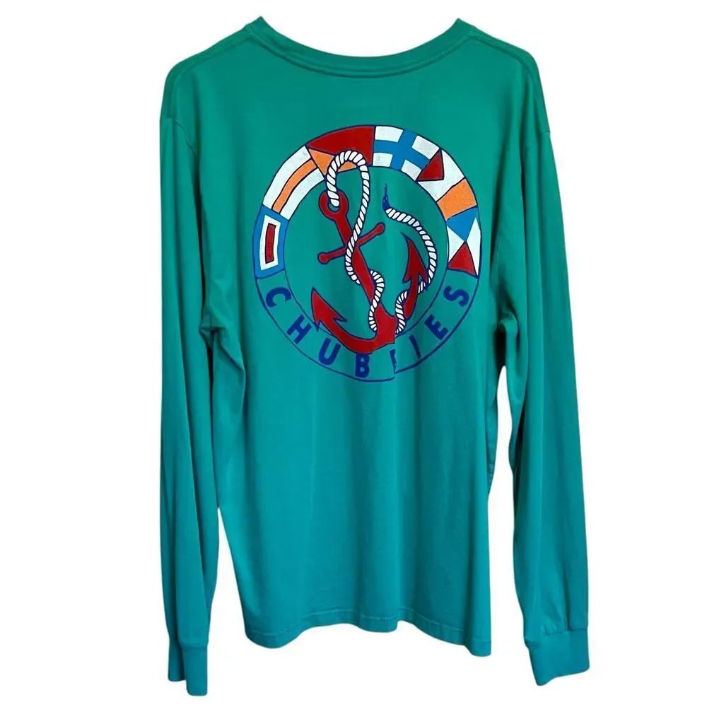 CHUBBIES Long Sleeve Tee Shirt 100% Cotton in Teale Green Men's Size Large - Picture 3 of 7
